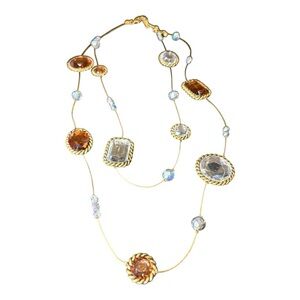 Chico’s Gold Wire Necklace Faceted Glass Stones Amber Crystal J15